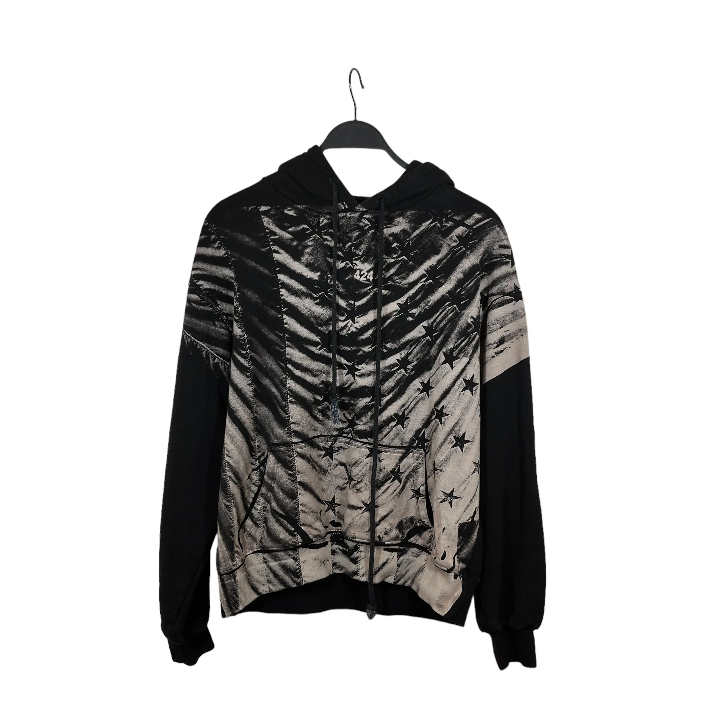 424(FourTwoFour)/Hoodie/M/Graphic/Cotton/BLK/american flag b/w
