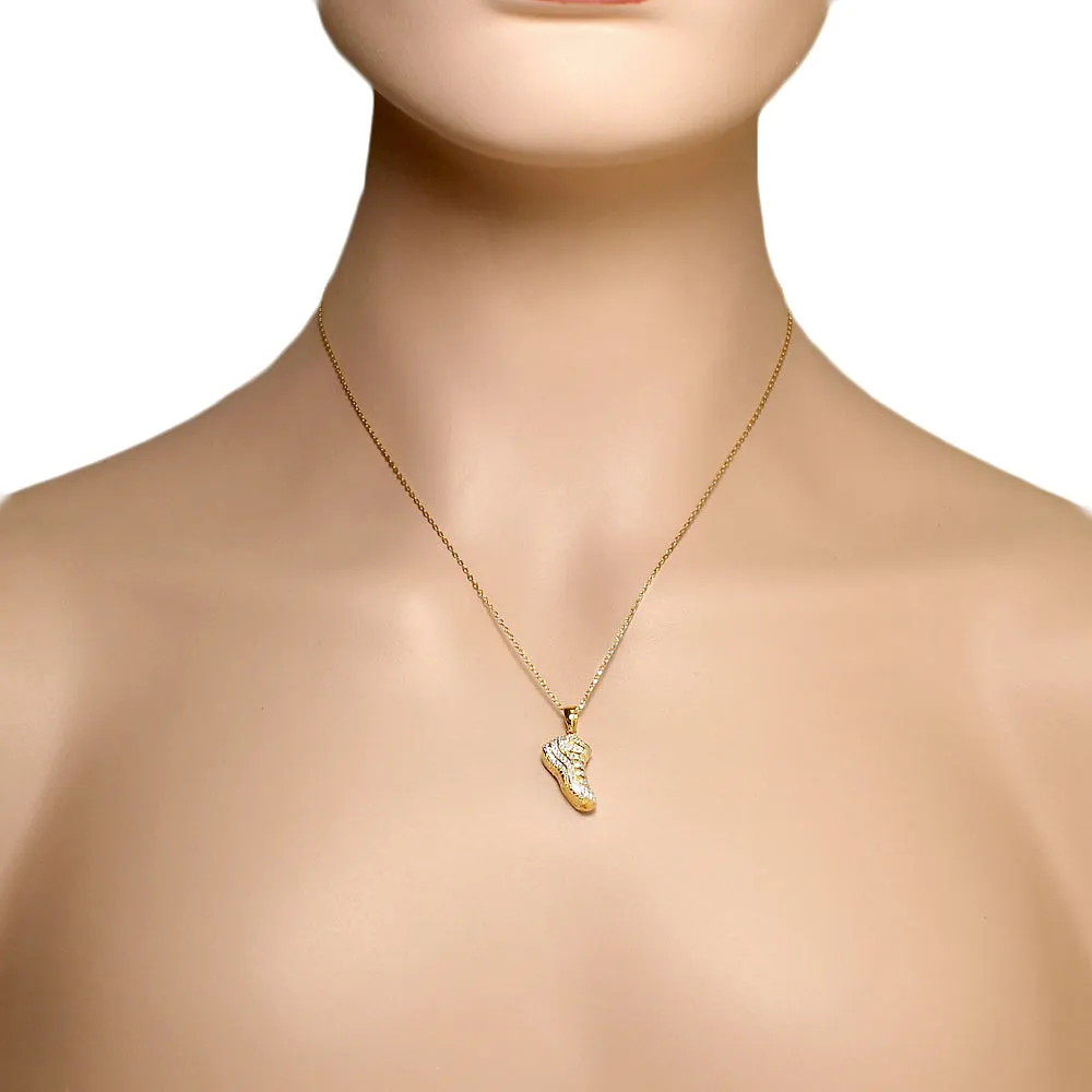 925 Sterling Silver CZ Sneaker Shoe Pendant Necklace
