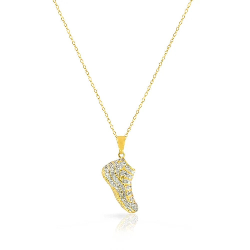 925 Sterling Silver CZ Sneaker Shoe Pendant Necklace