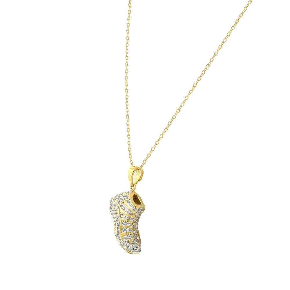 925 Sterling Silver CZ Sneaker Shoe Pendant Necklace