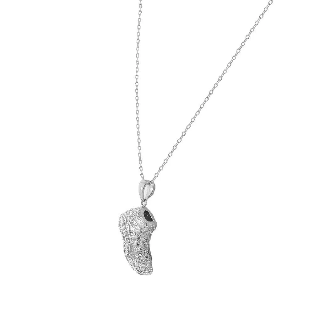 925 Sterling Silver CZ Sneaker Shoe Pendant Necklace