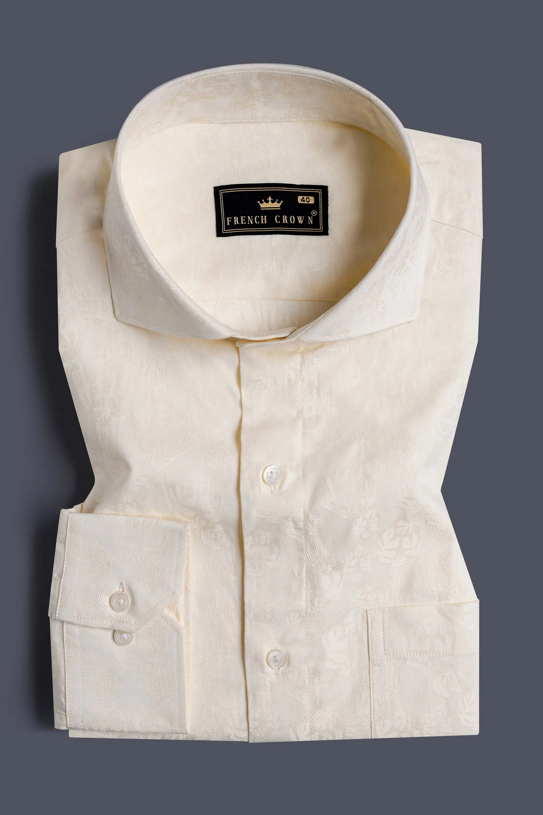 Almond Beige Jacquard Textured Premium Giza Cotton Shirt