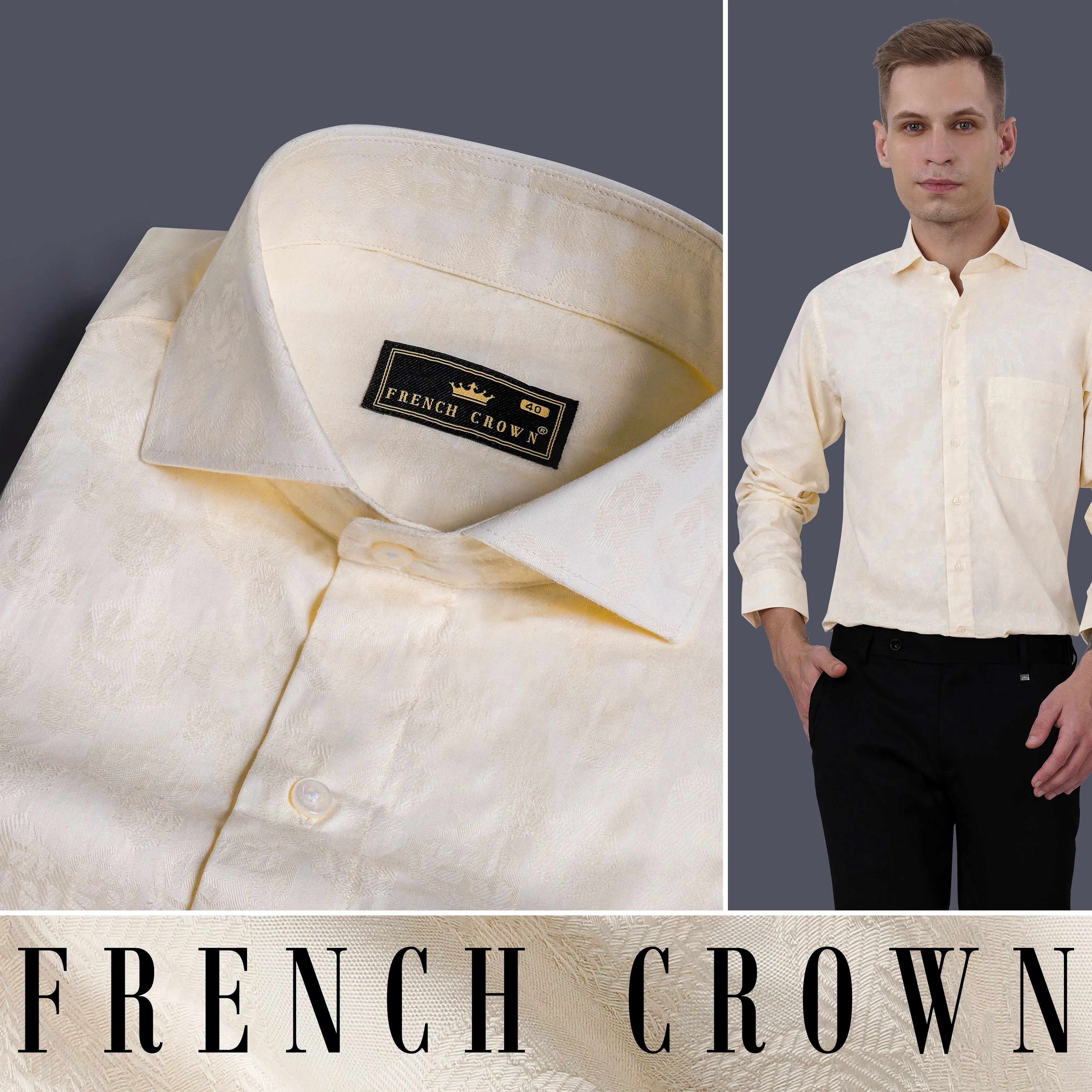 Almond Beige Jacquard Textured Premium Giza Cotton Shirt