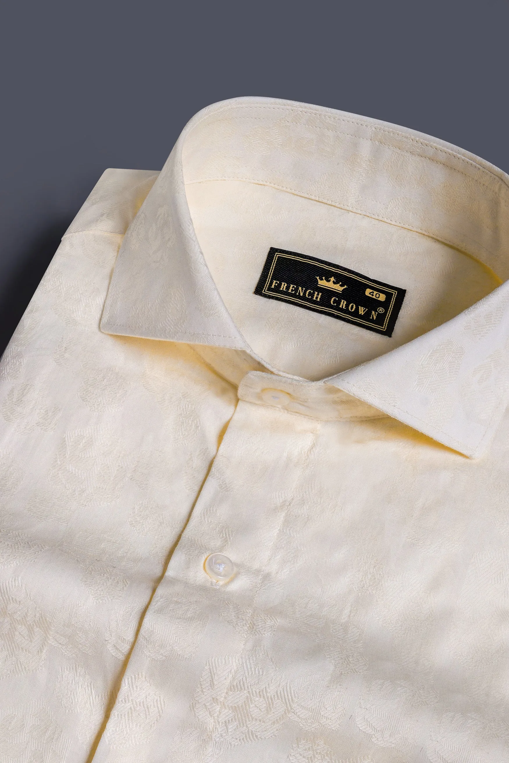 Almond Beige Jacquard Textured Premium Giza Cotton Shirt