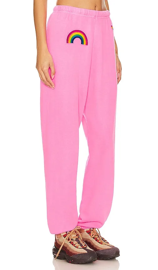 Aviator Nation Rainbow Embroidery Sweatpant in Pink