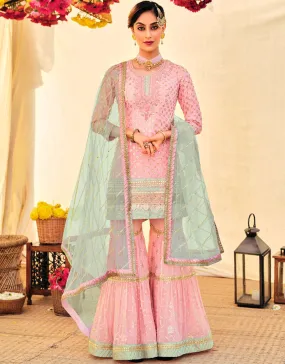 Baby Pink Sharara style Suit Semi-Stitched Suit