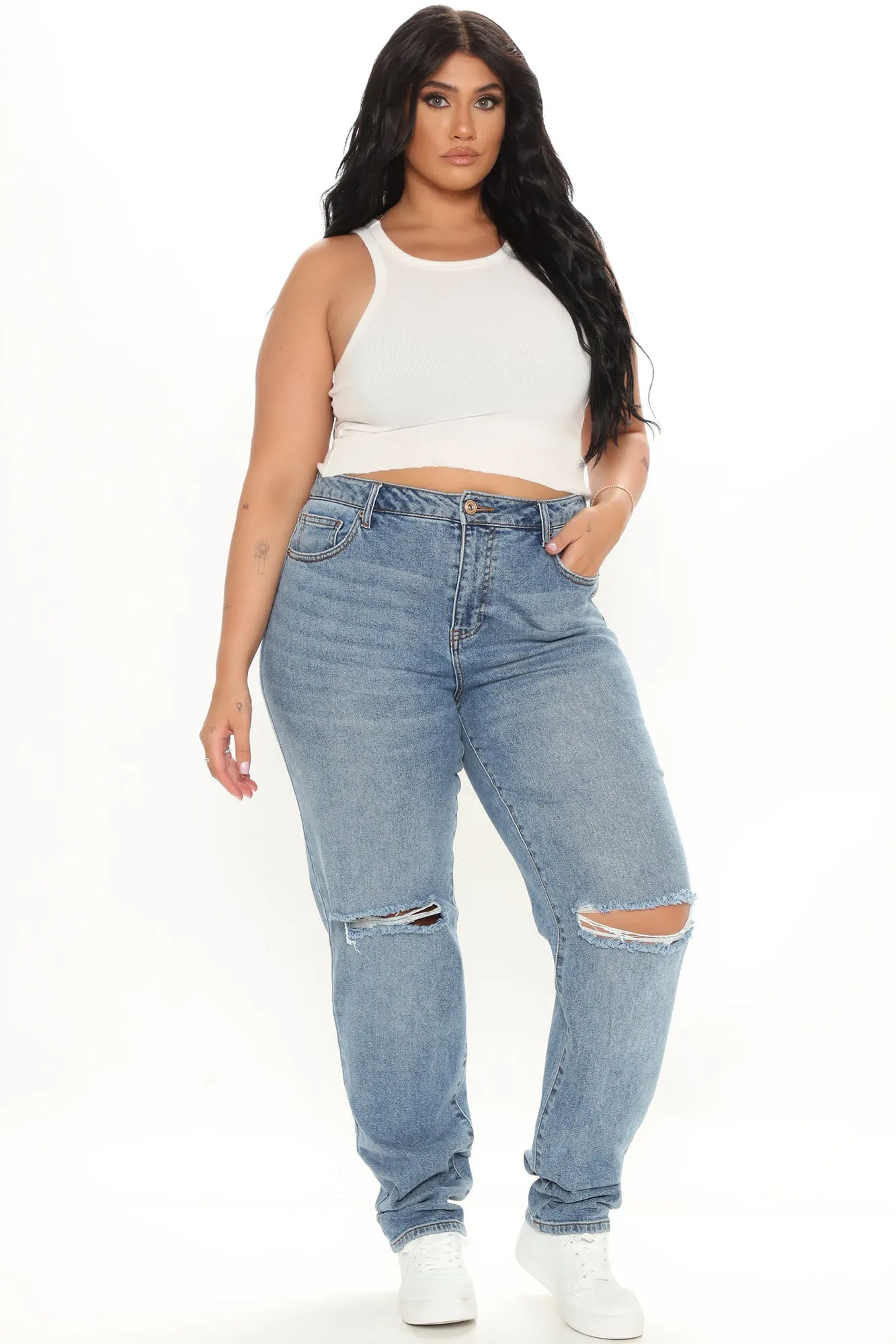 Beat You To It Straight Leg Jeans - Medium Blue Wash