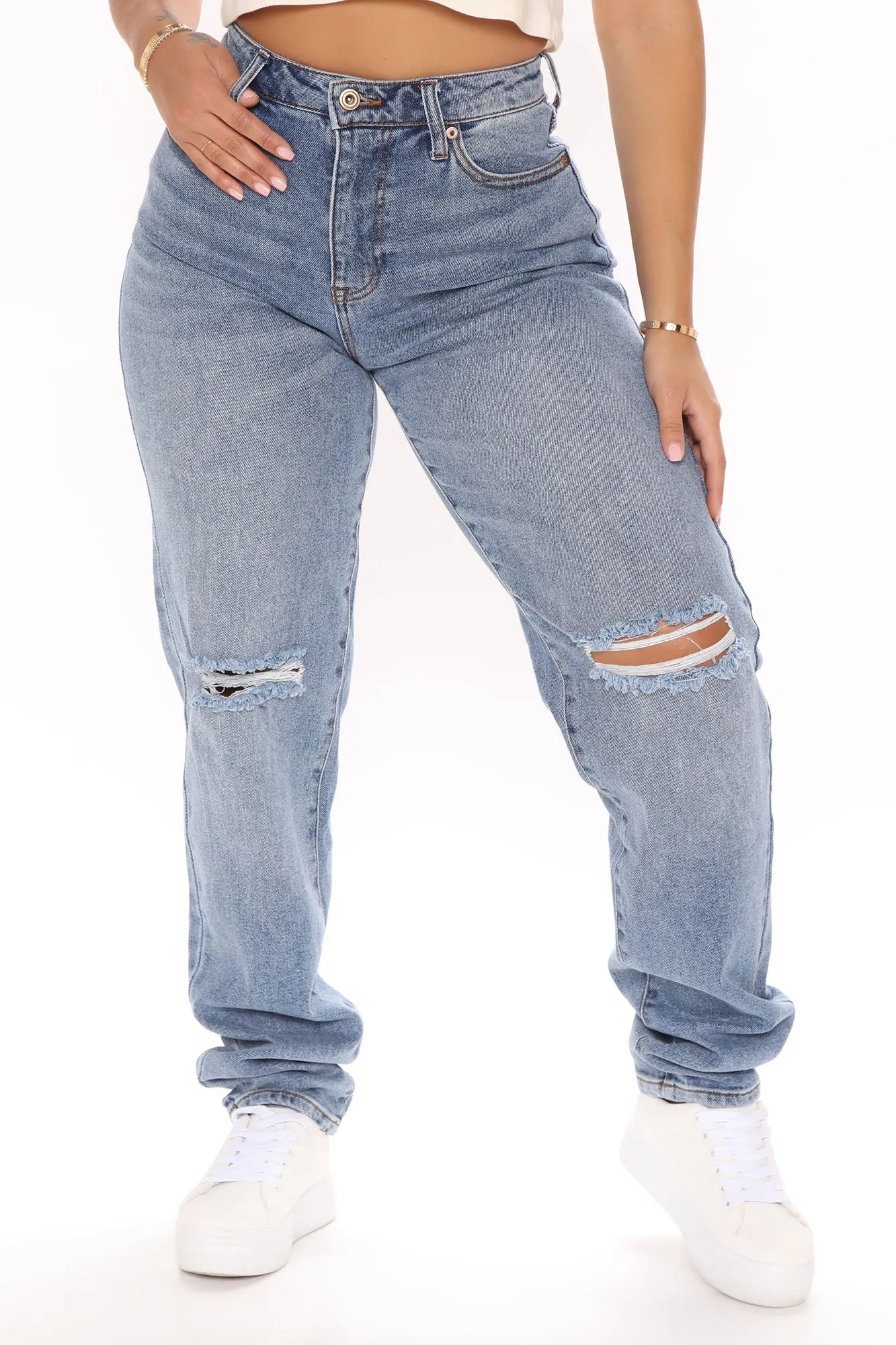Beat You To It Straight Leg Jeans - Medium Blue Wash