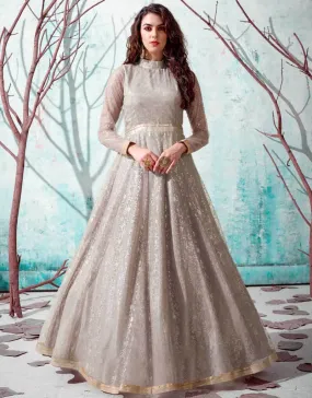 Beige Net Anarkali Suit