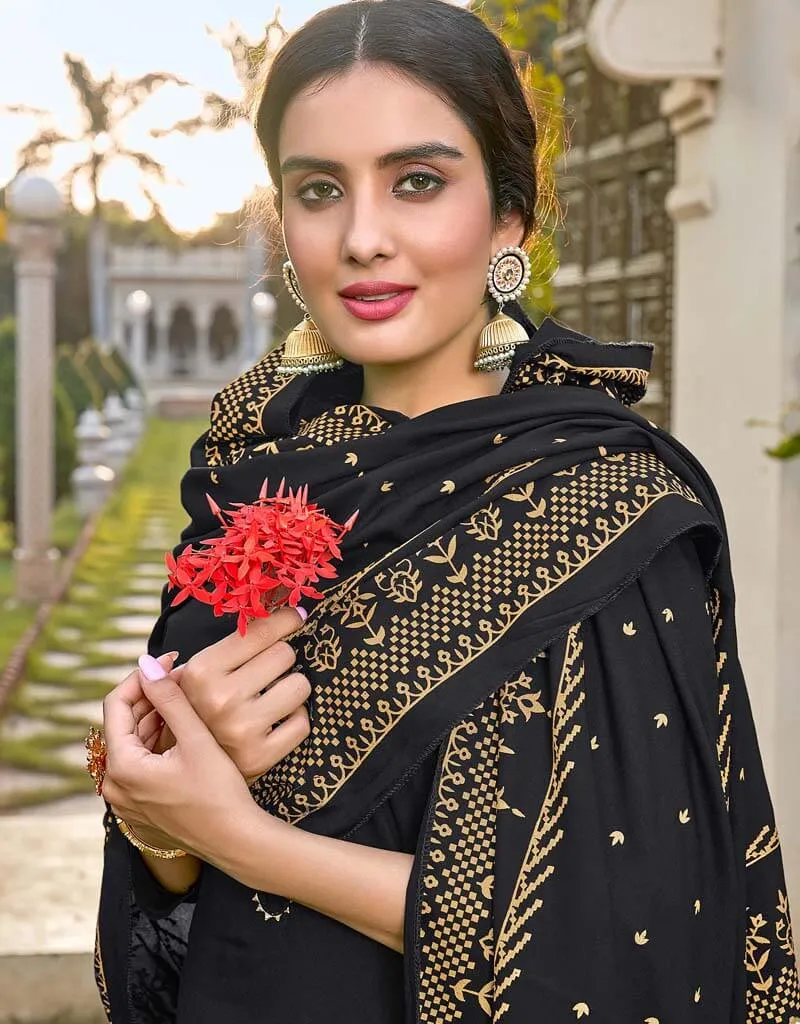 Black 14Kg Rayon Pant Salwar Suits