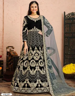 Black Anarkali style Suits 9000 Velvet