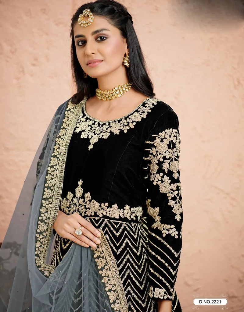 Black Anarkali style Suits 9000 Velvet