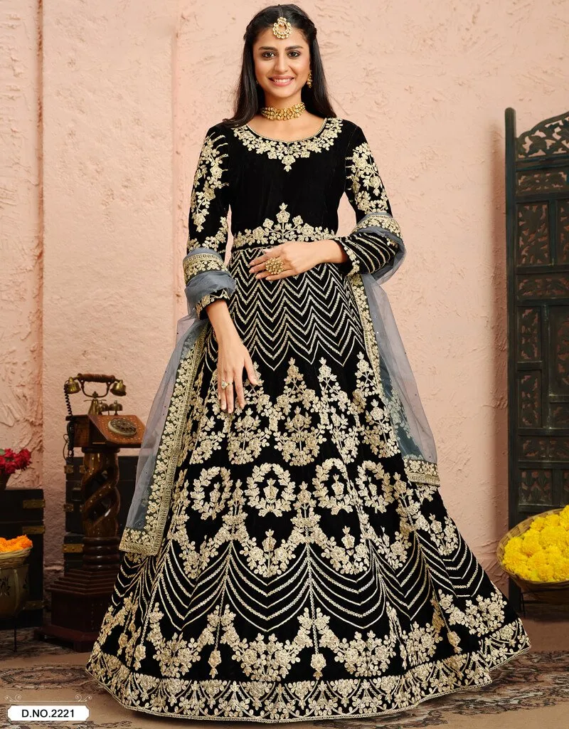 Black Anarkali style Suits 9000 Velvet