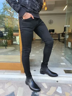 Black Slim Fit Ripped Jeans for Men by GentWith.com