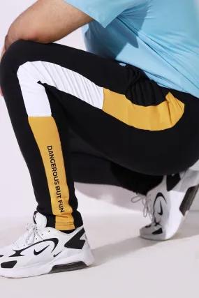 Black Tri-Color Panel Jog Pants (Plus Size) - P22 - MTR034P