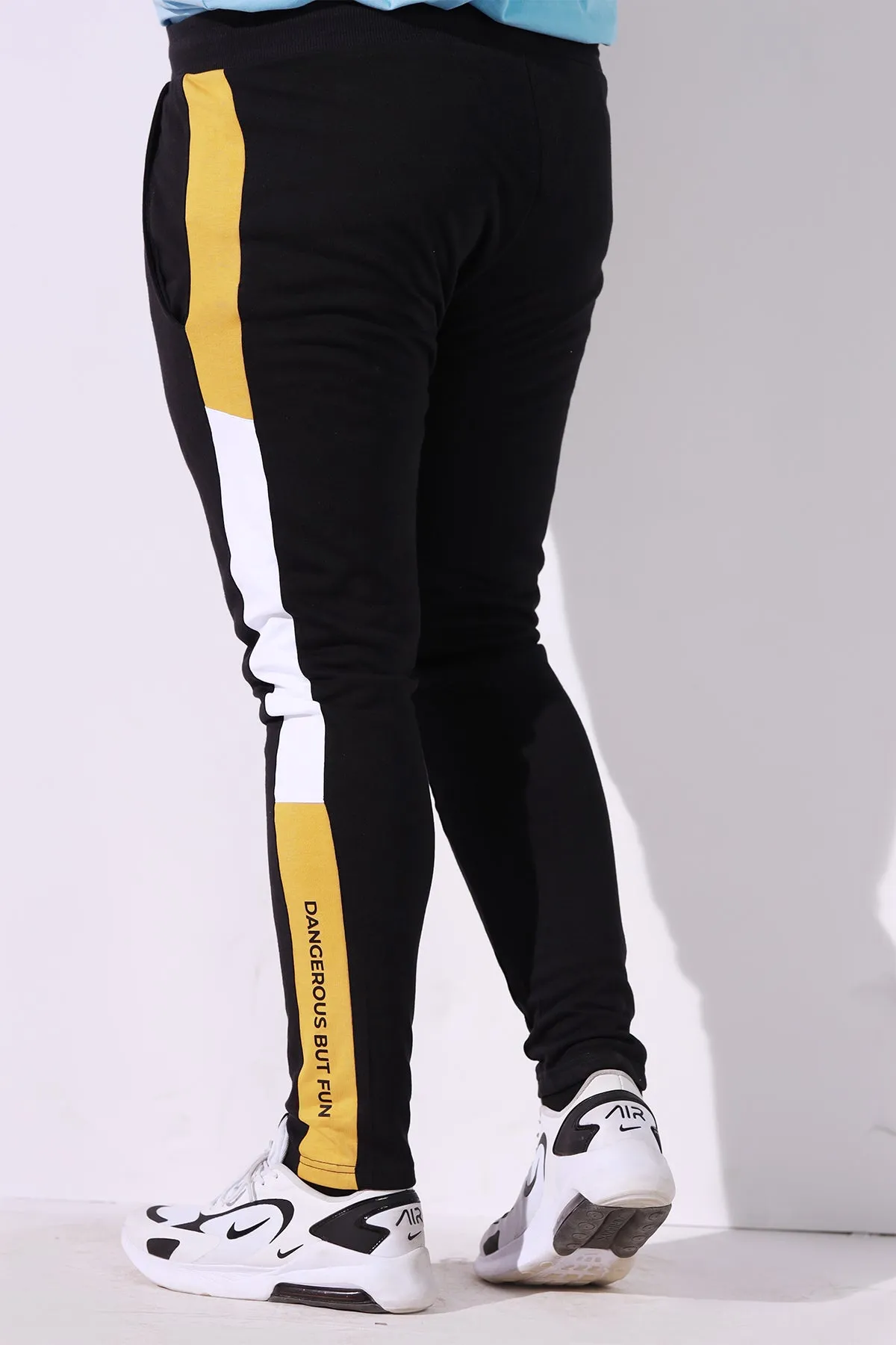Black Tri-Color Panel Jog Pants (Plus Size) - P22 - MTR034P