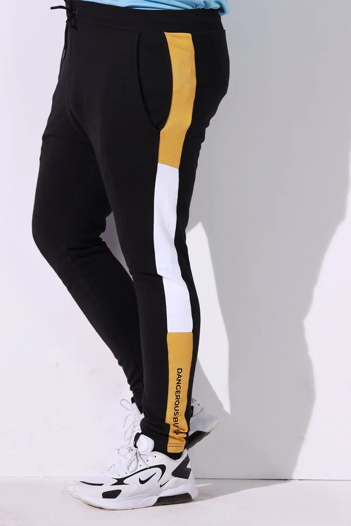 Black Tri-Color Panel Jog Pants (Plus Size) - P22 - MTR034P