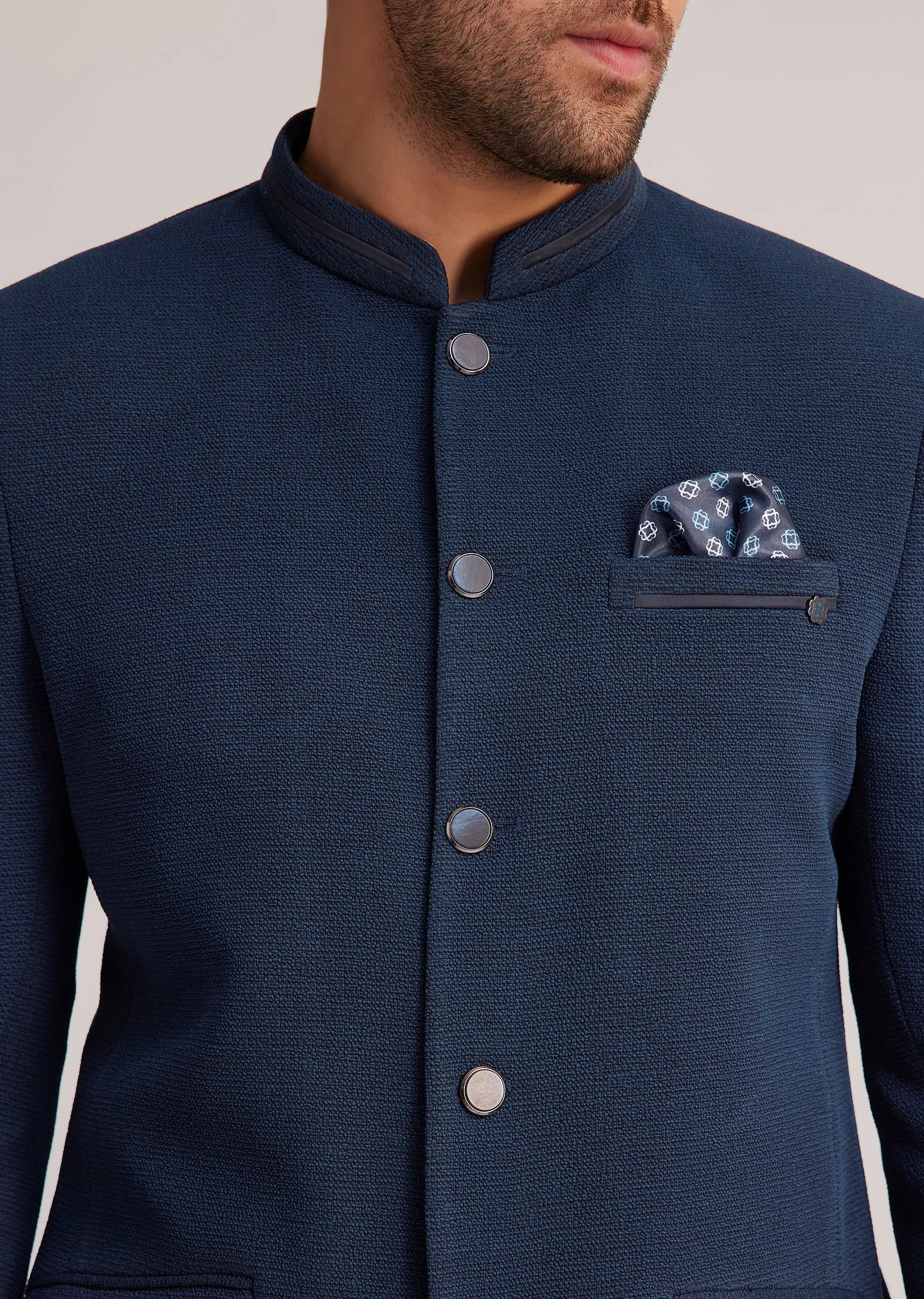 Blue Classic Bandhgala Suit