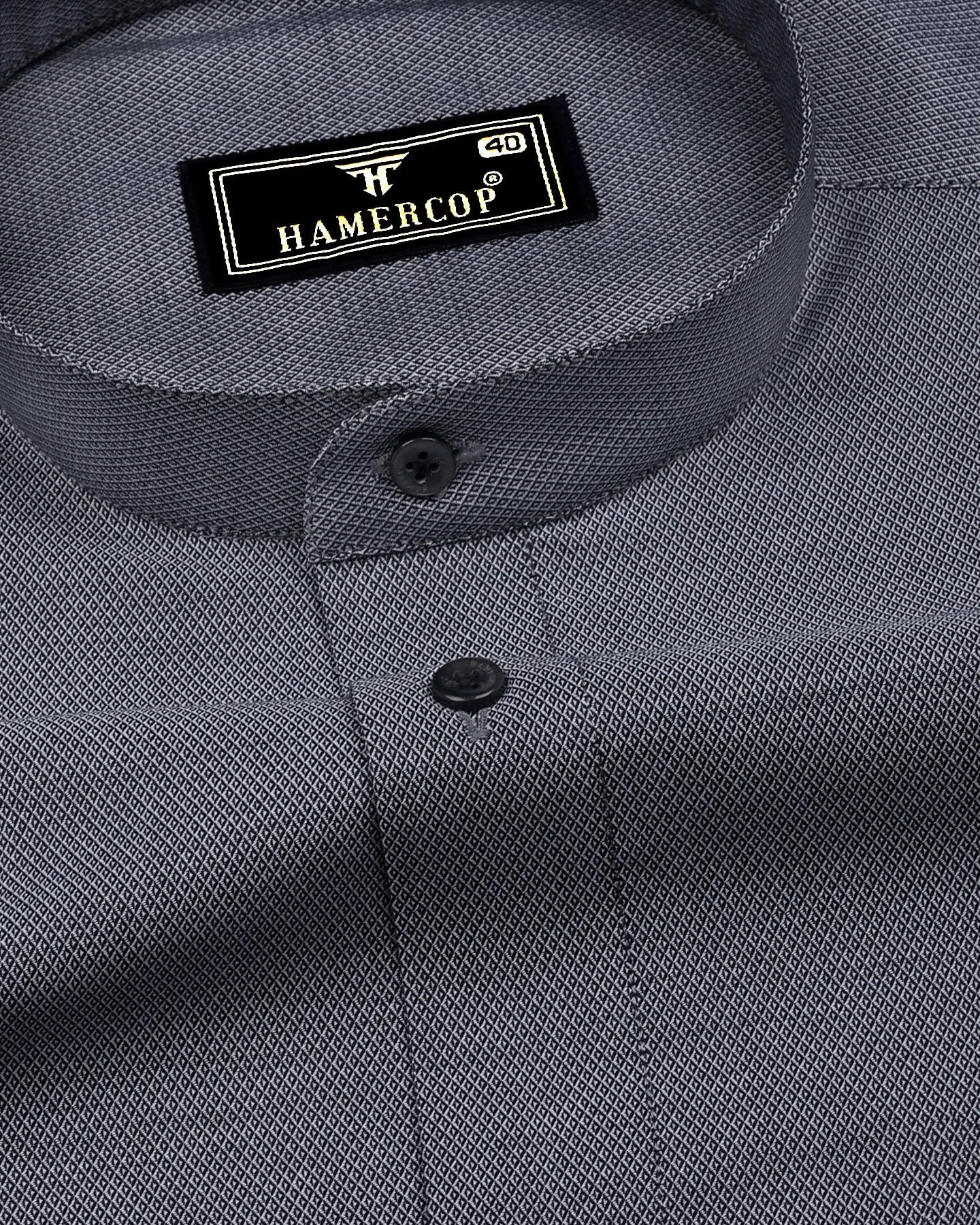 Calzo Black With White Jacquard Texture Cotton Shirt
