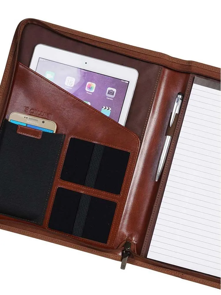 Cellini A4 Leather Zip Around Folder | Black