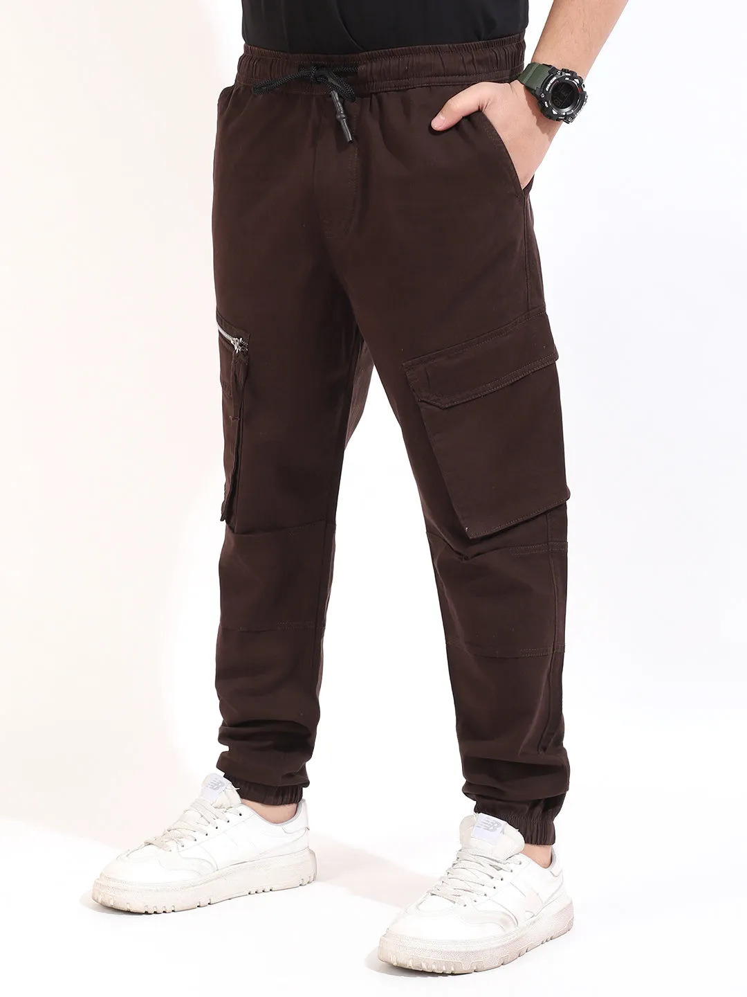 Coffee Peach Cotton Baggy Fit Zipper Cargo