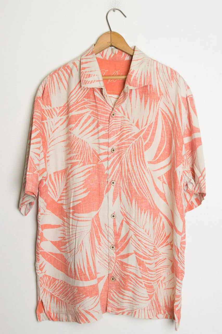 (Coral) Palm Leaf Print Hawaiian Shirt