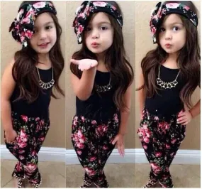Hot Summer Kids Girls Clothes Sleeveless Vest Floral Pants Scarf Children Fashion Style 3PCS Baby Girl Clothing Sets Outfits S1358467