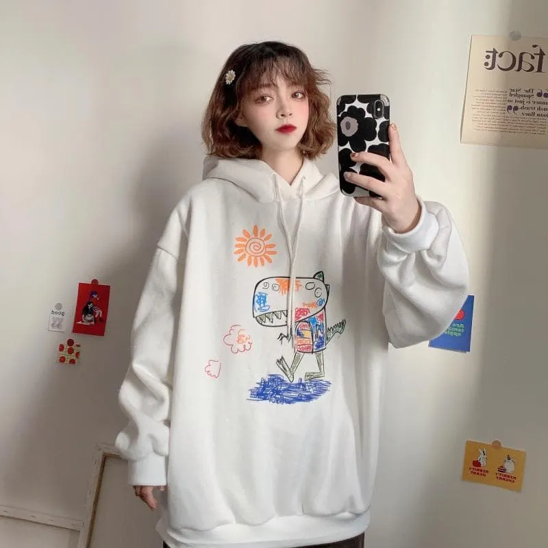 Kawaii Cartoon Printed Loose Hoodies