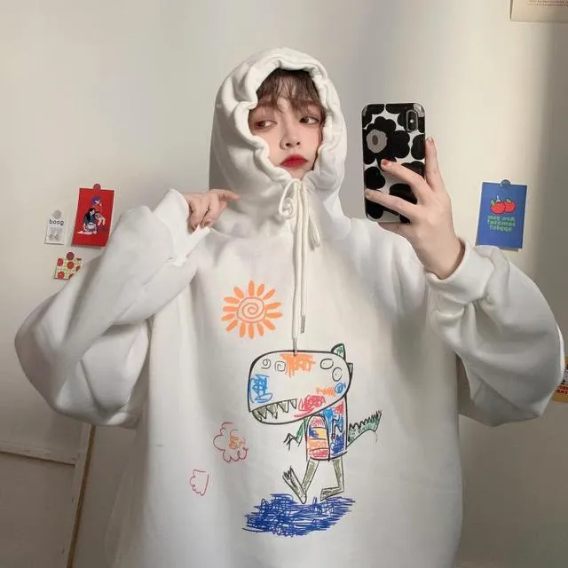 Kawaii Cartoon Printed Loose Hoodies