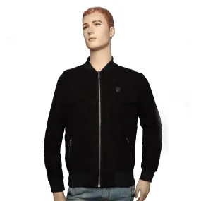 Men's Black Suede Leather Jacket with Rib Multi Pockets Design by Brune & Bareskin