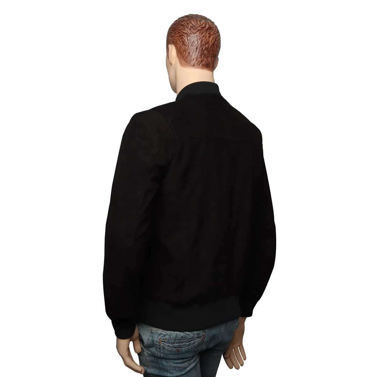 Men's Black Suede Leather Jacket with Rib Multi Pockets Design by Brune & Bareskin