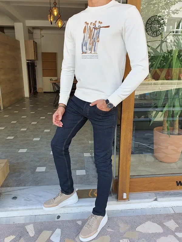 Navy Blue Slim Fit Ripped Jeans for Men by GentWith.com