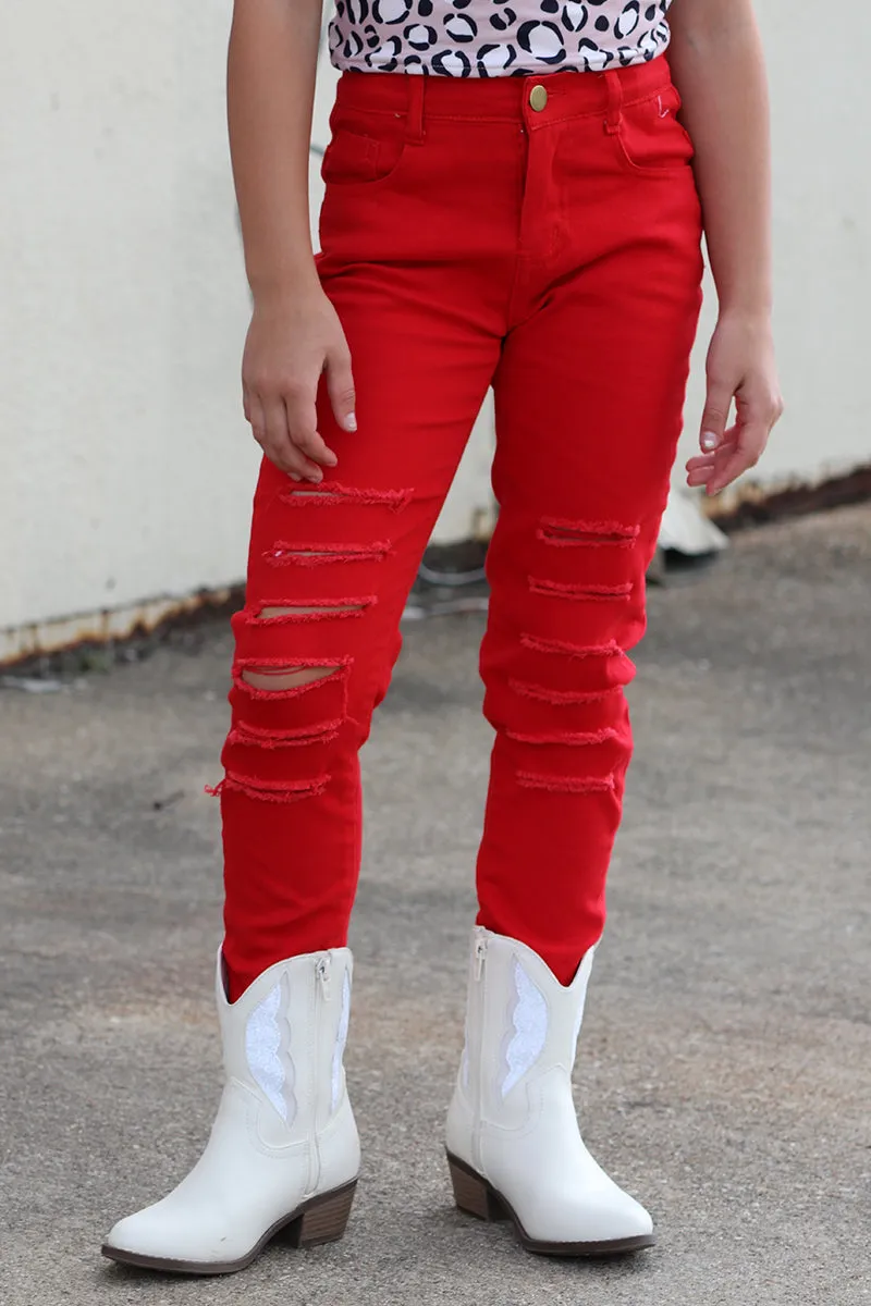 Red ripped skinny jeans. PNG25133011 SOL