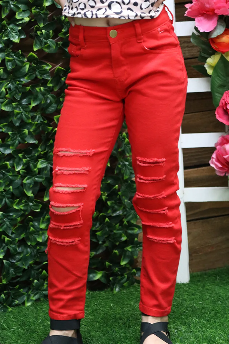 Red ripped skinny jeans. PNG25133011 SOL