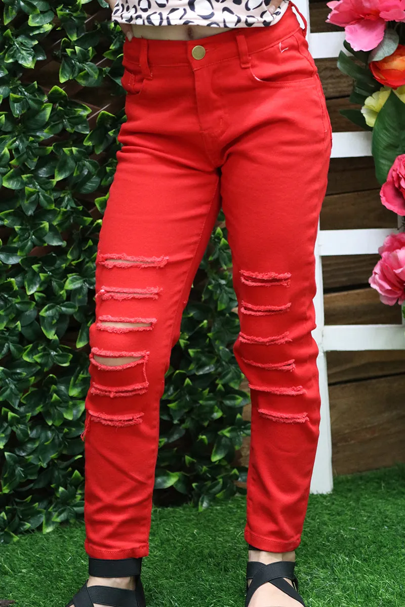 Red ripped skinny jeans. PNG25133011 SOL