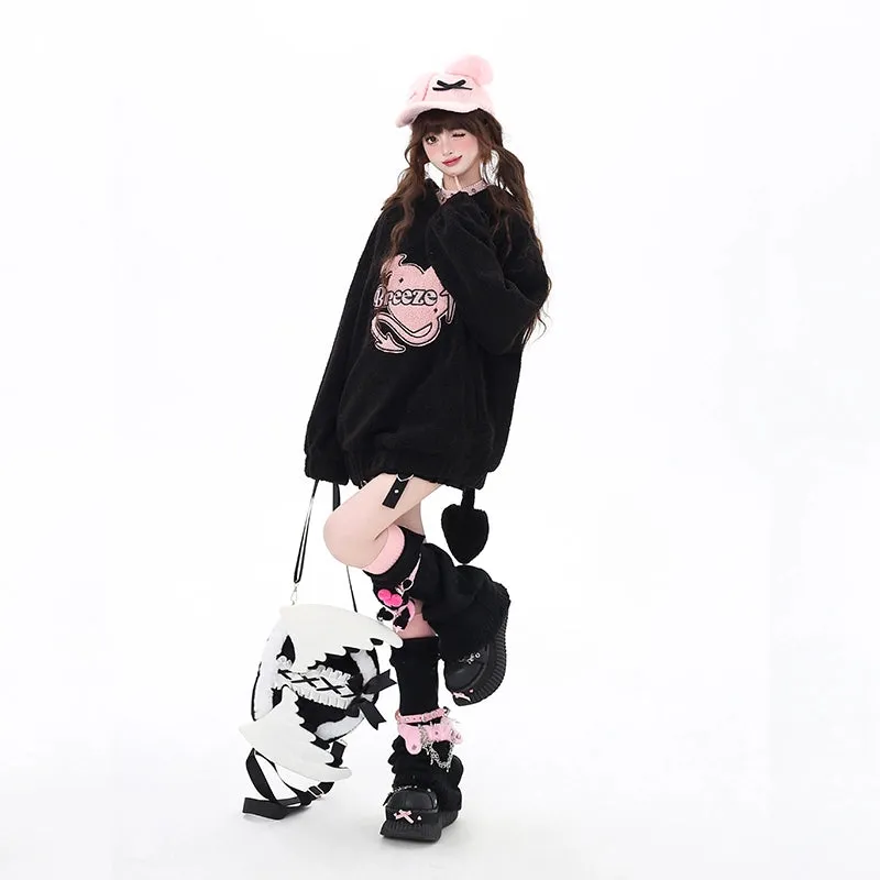 Sweet Soft Girl Style Pink Heart Embroidered Hooded Sweatshirt