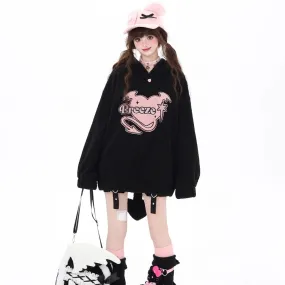 Sweet Soft Girl Style Pink Heart Embroidered Hooded Sweatshirt