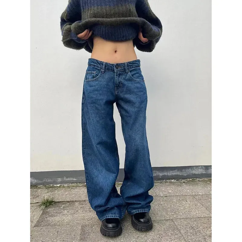 TAVIMART  -  Blue Women Jeans High Waist Fashion American Vintage Streetwear Y2K Ripped Wide Leg Jean Female Denim Trouser Baggy Denim Pants