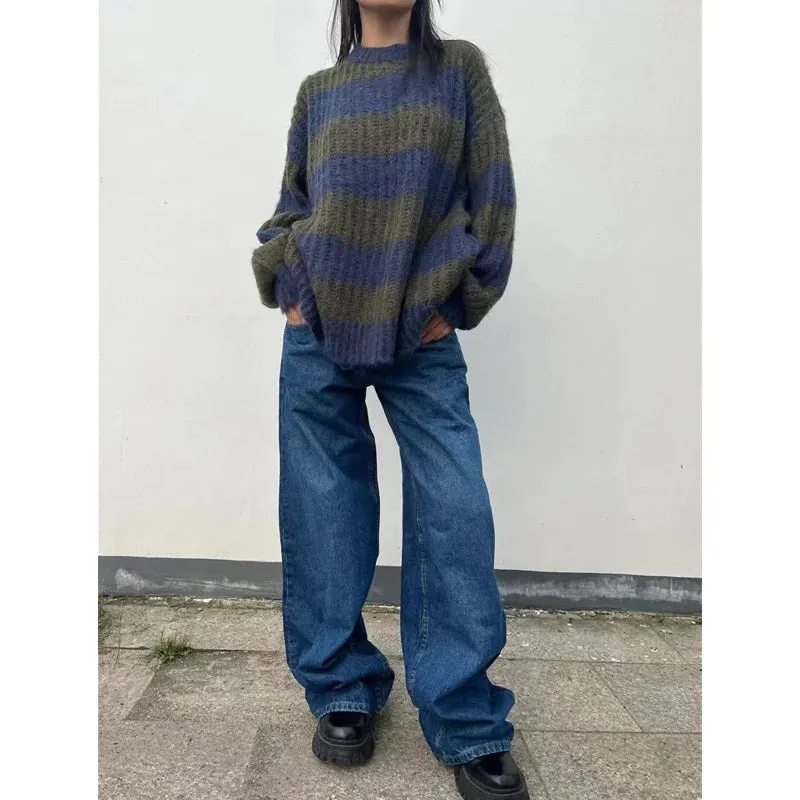 TAVIMART  -  Blue Women Jeans High Waist Fashion American Vintage Streetwear Y2K Ripped Wide Leg Jean Female Denim Trouser Baggy Denim Pants