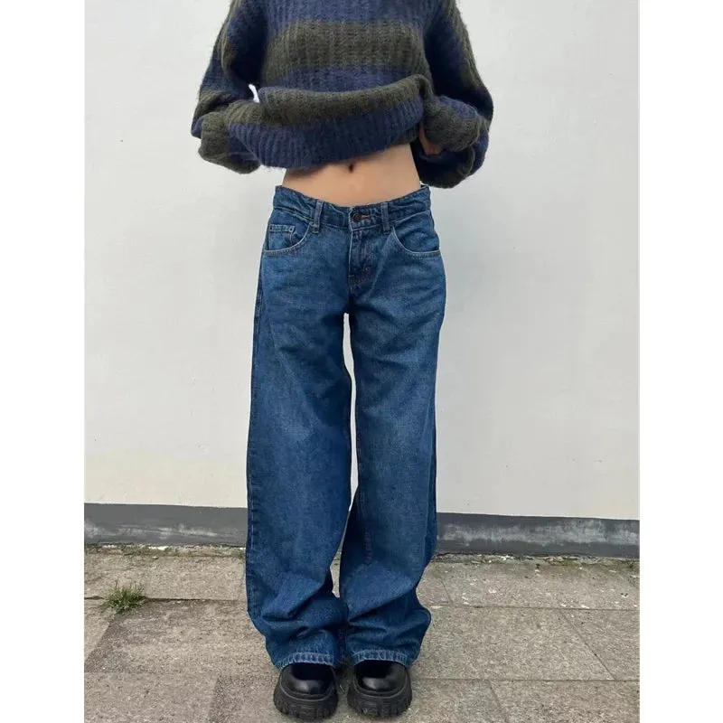 TAVIMART  -  Blue Women Jeans High Waist Fashion American Vintage Streetwear Y2K Ripped Wide Leg Jean Female Denim Trouser Baggy Denim Pants