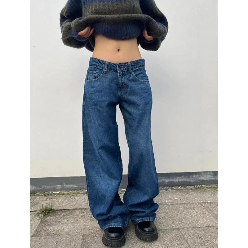 TAVIMART  -  Blue Women Jeans High Waist Fashion American Vintage Streetwear Y2K Ripped Wide Leg Jean Female Denim Trouser Baggy Denim Pants