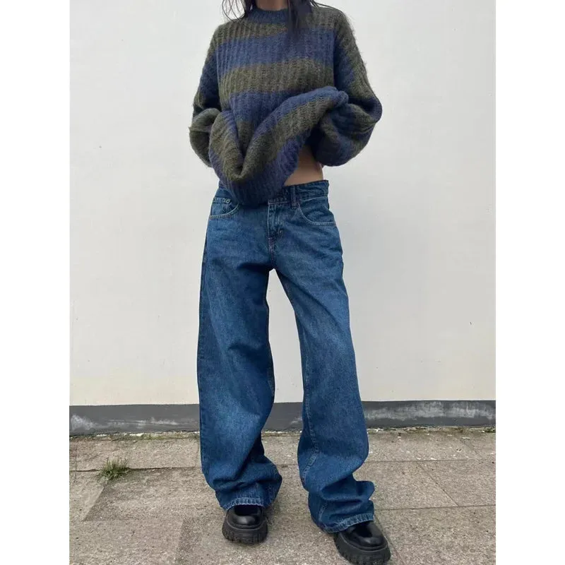 TAVIMART  -  Blue Women Jeans High Waist Fashion American Vintage Streetwear Y2K Ripped Wide Leg Jean Female Denim Trouser Baggy Denim Pants