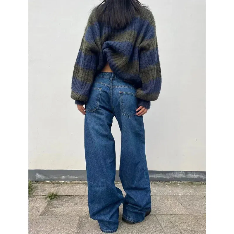 TAVIMART  -  Blue Women Jeans High Waist Fashion American Vintage Streetwear Y2K Ripped Wide Leg Jean Female Denim Trouser Baggy Denim Pants