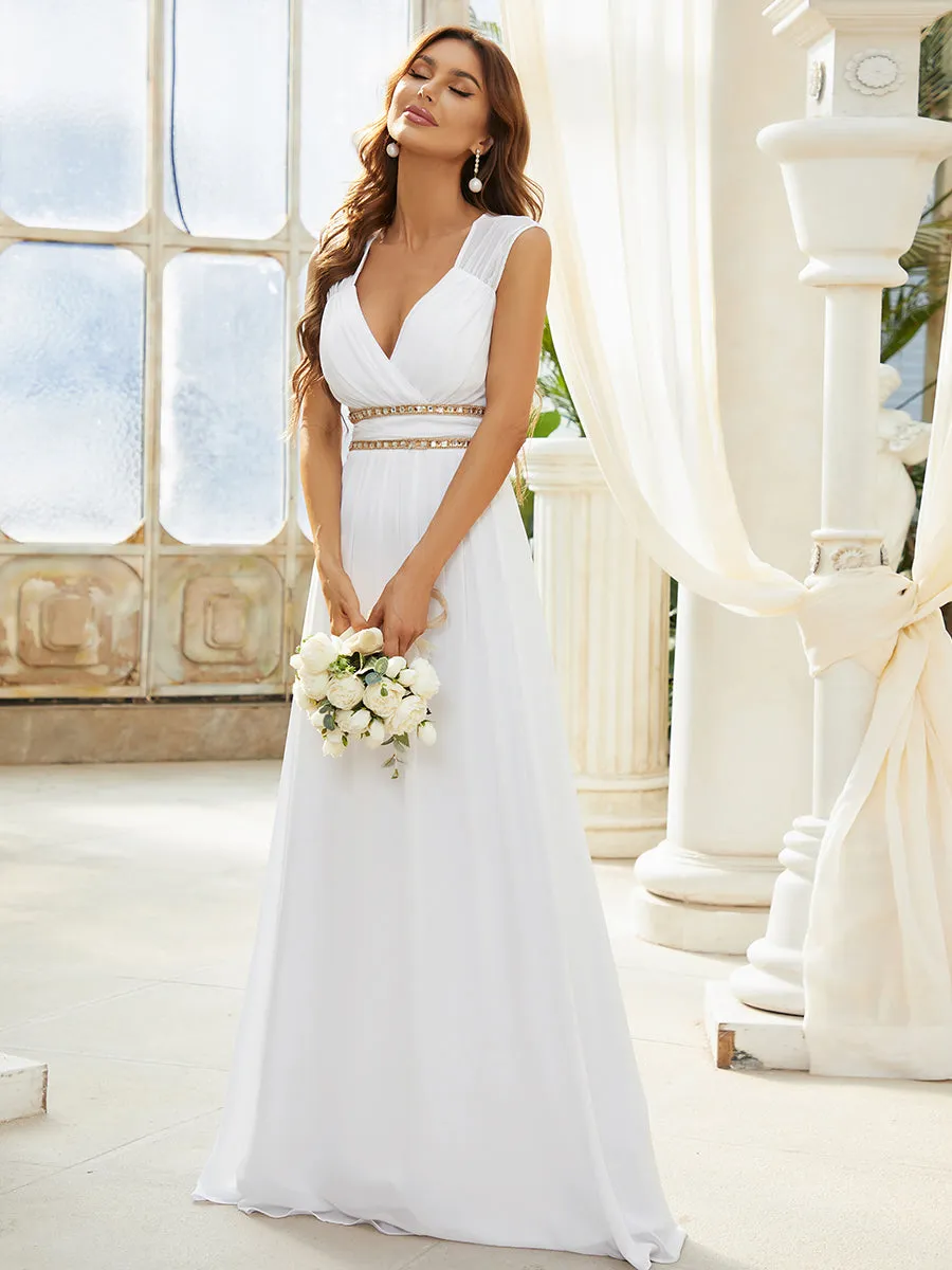 V-Neck Empire Waist Chiffon Maxi Long Wholesale Evening Gowns