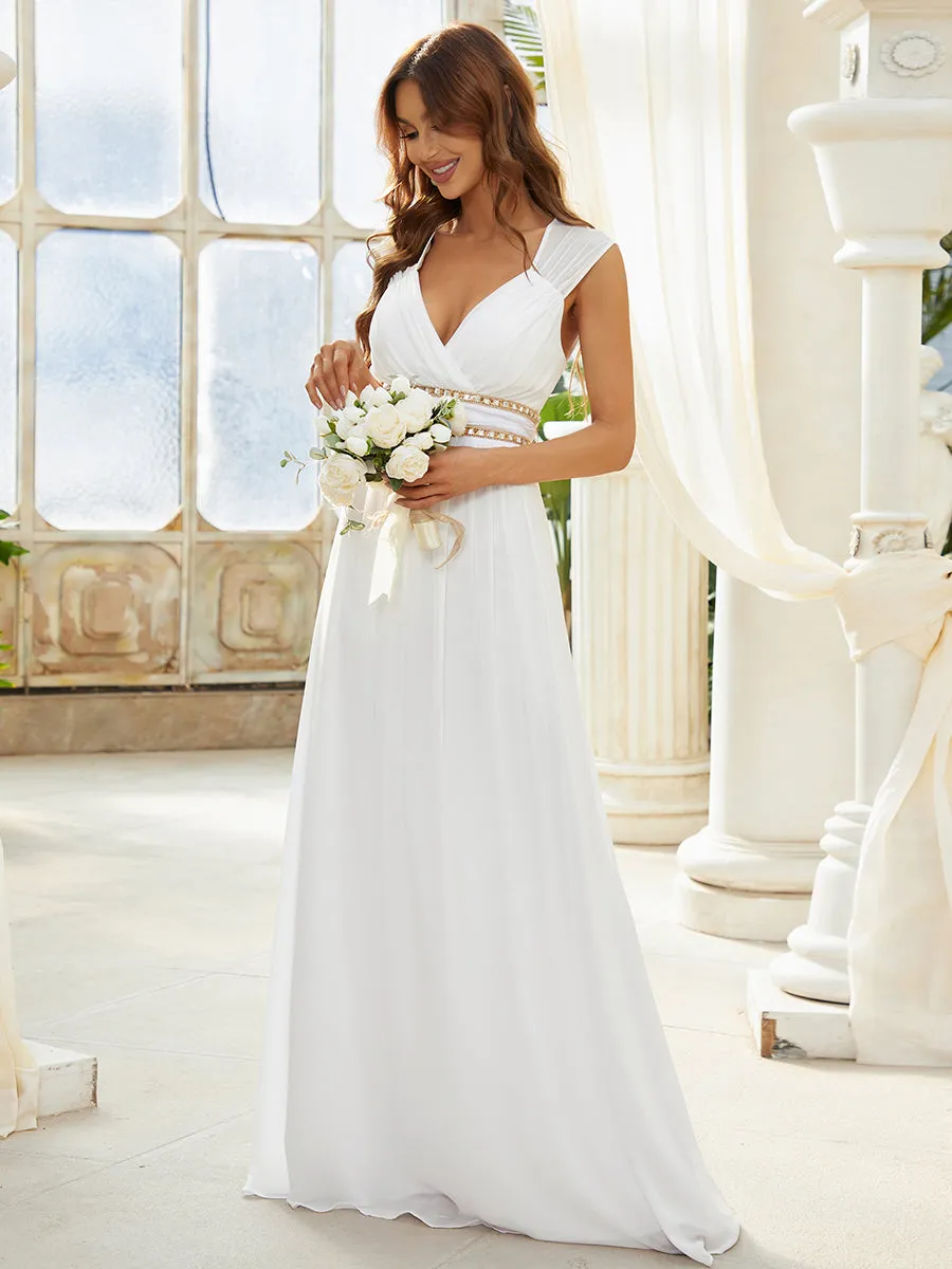V-Neck Empire Waist Chiffon Maxi Long Wholesale Evening Gowns