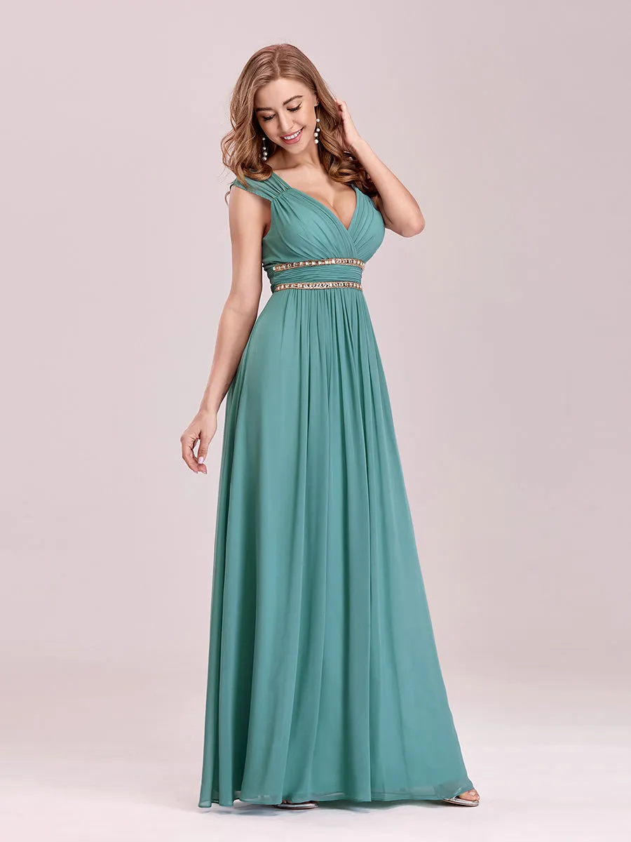 V-Neck Empire Waist Chiffon Maxi Long Wholesale Evening Gowns