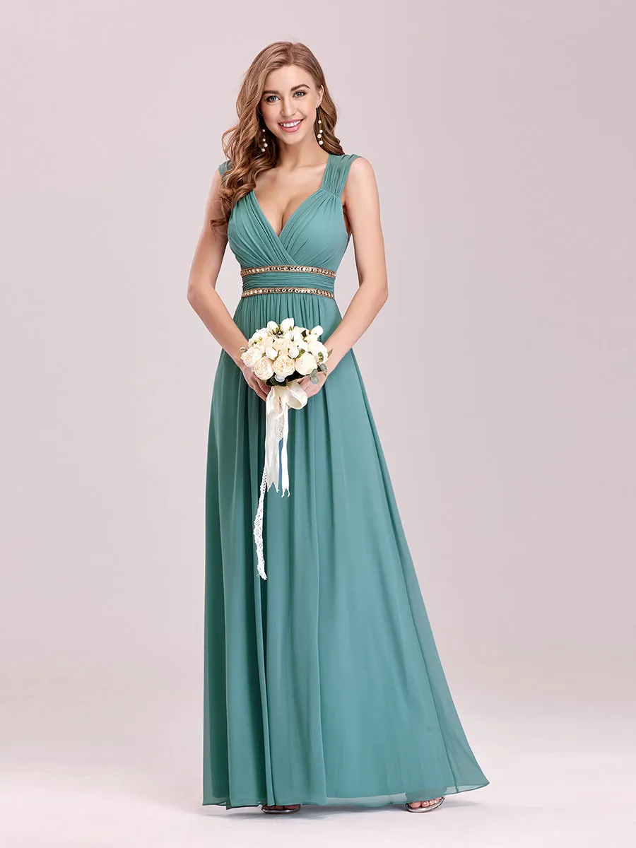 V-Neck Empire Waist Chiffon Maxi Long Wholesale Evening Gowns