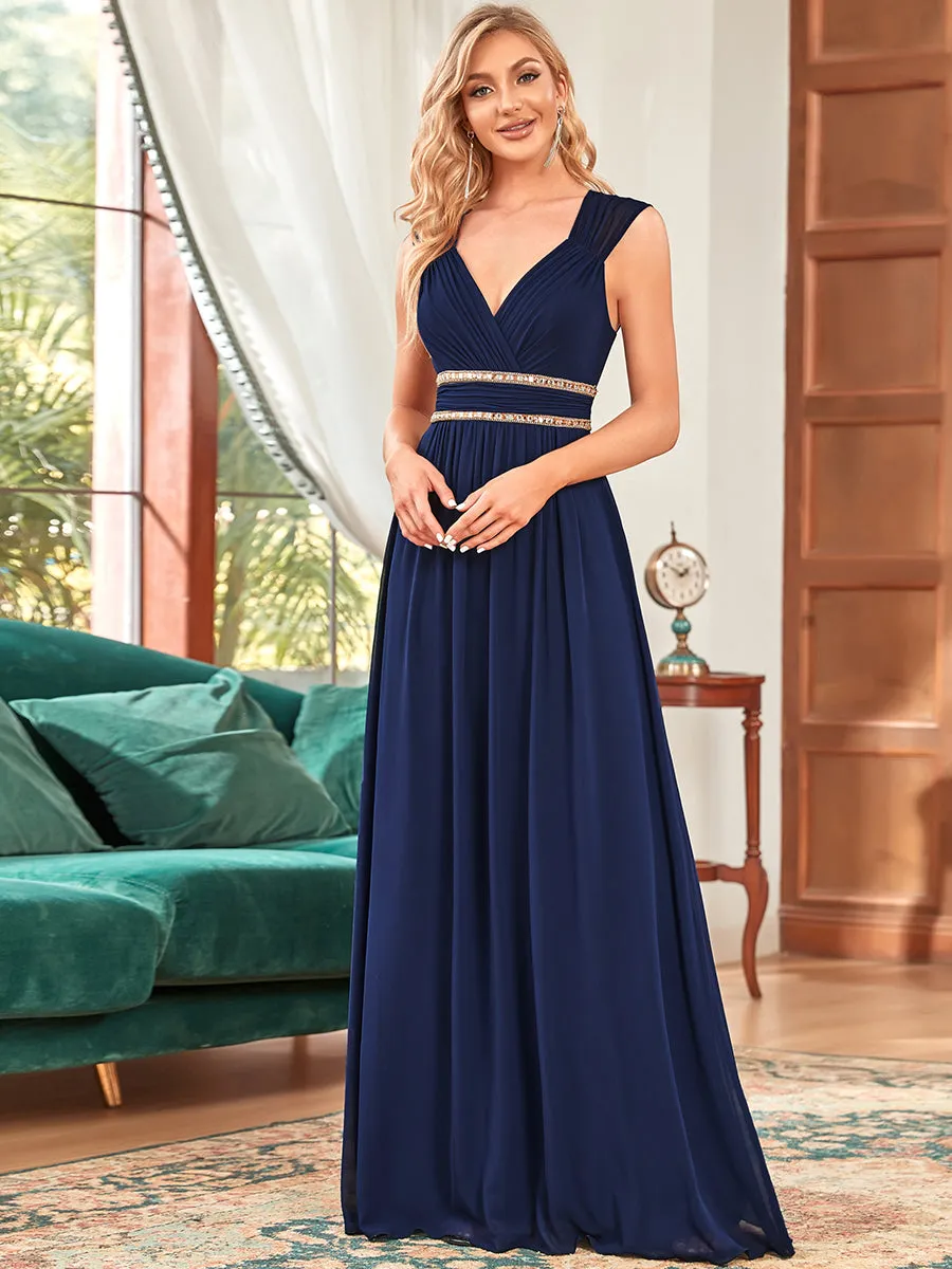 V-Neck Empire Waist Chiffon Maxi Long Wholesale Evening Gowns