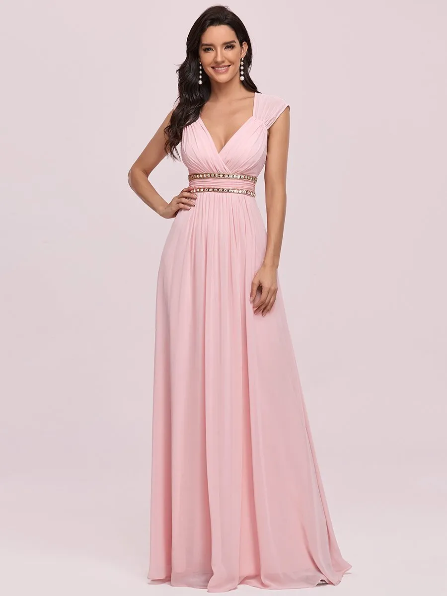 V-Neck Empire Waist Chiffon Maxi Long Wholesale Evening Gowns