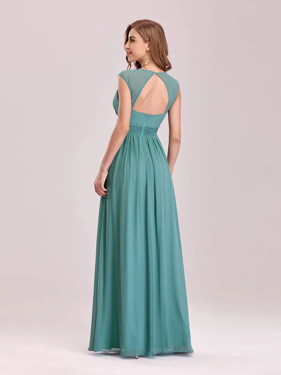 V-Neck Empire Waist Chiffon Maxi Long Wholesale Evening Gowns